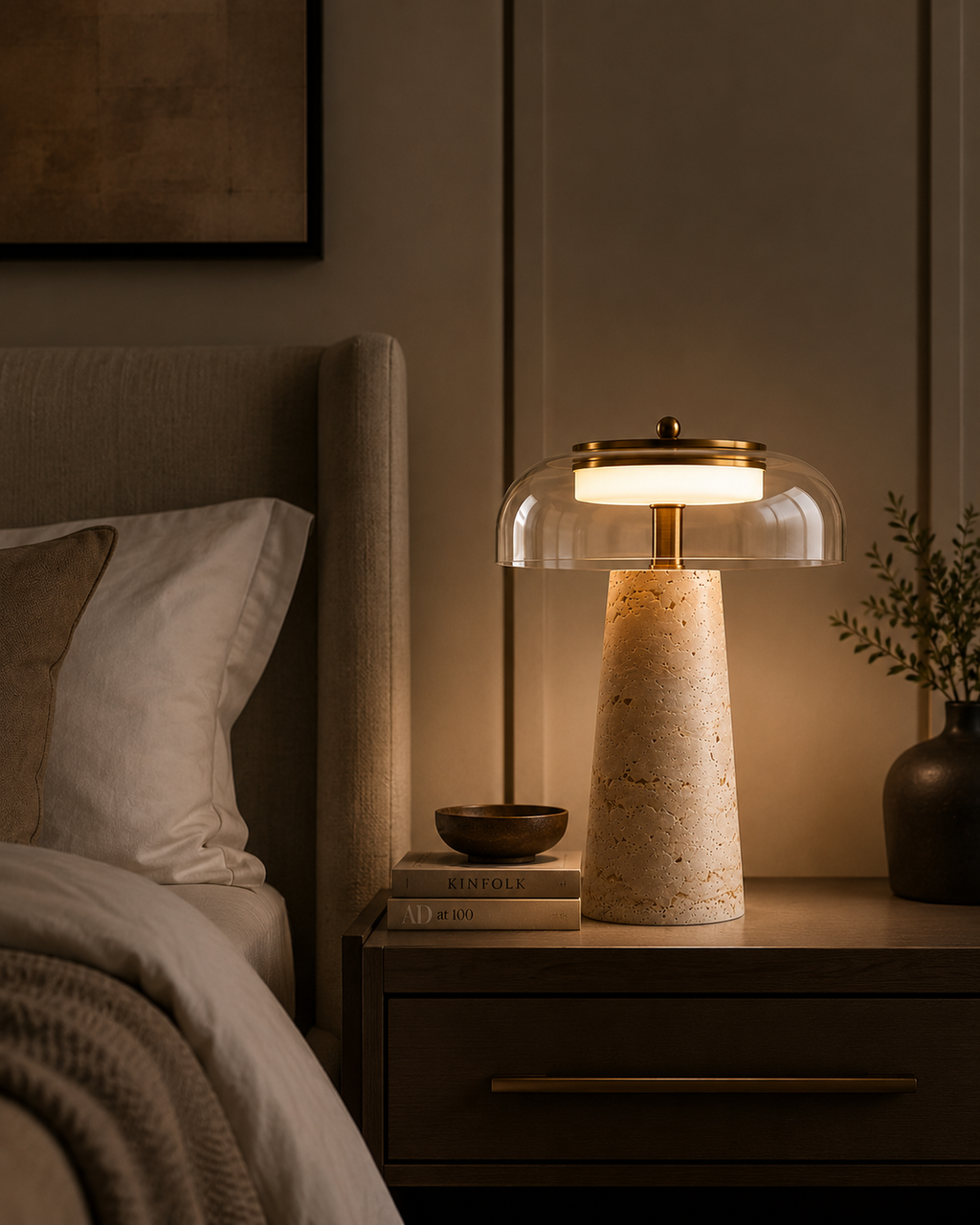 Mineral Travertine Stone Table Lamp | Nordic Wabi-Sabi Glass Light