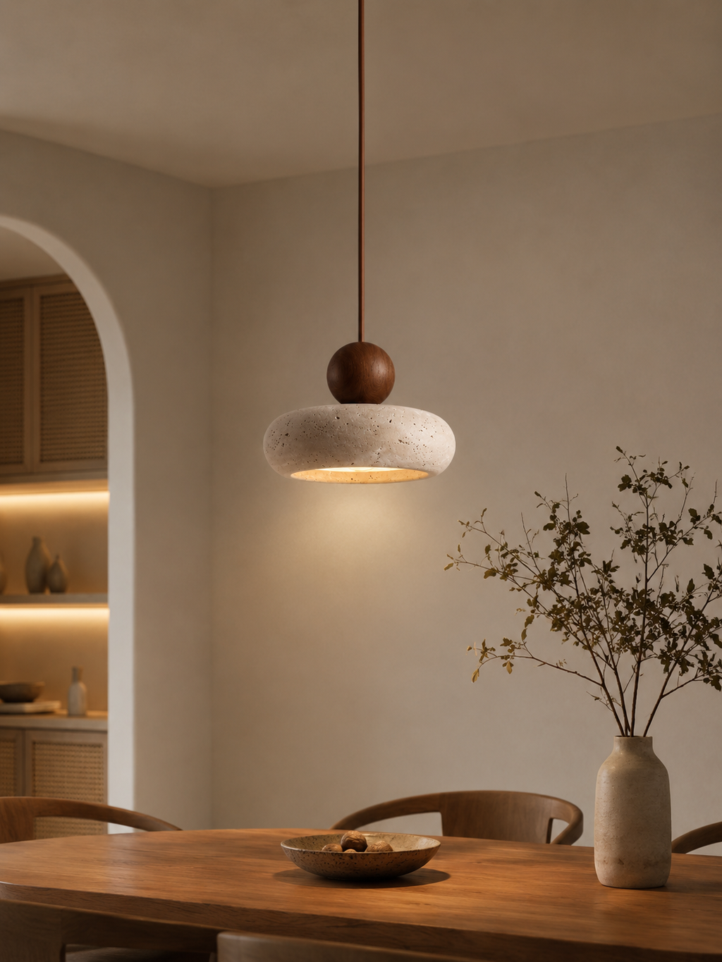 Pebble Travertine Mini Pendant | Natural Stone Bedside Light