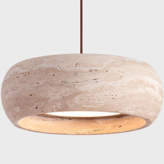 Stone Travertine Pendant Light | Natural Yellow LED Hanging Lamp