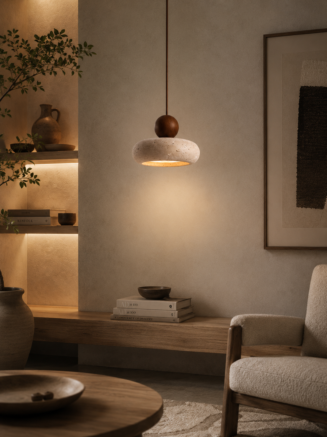 Pebble Travertine Mini Pendant | Natural Stone Bedside Light