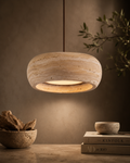 Stone Travertine Pendant Light | Natural Yellow LED Hanging Lamp