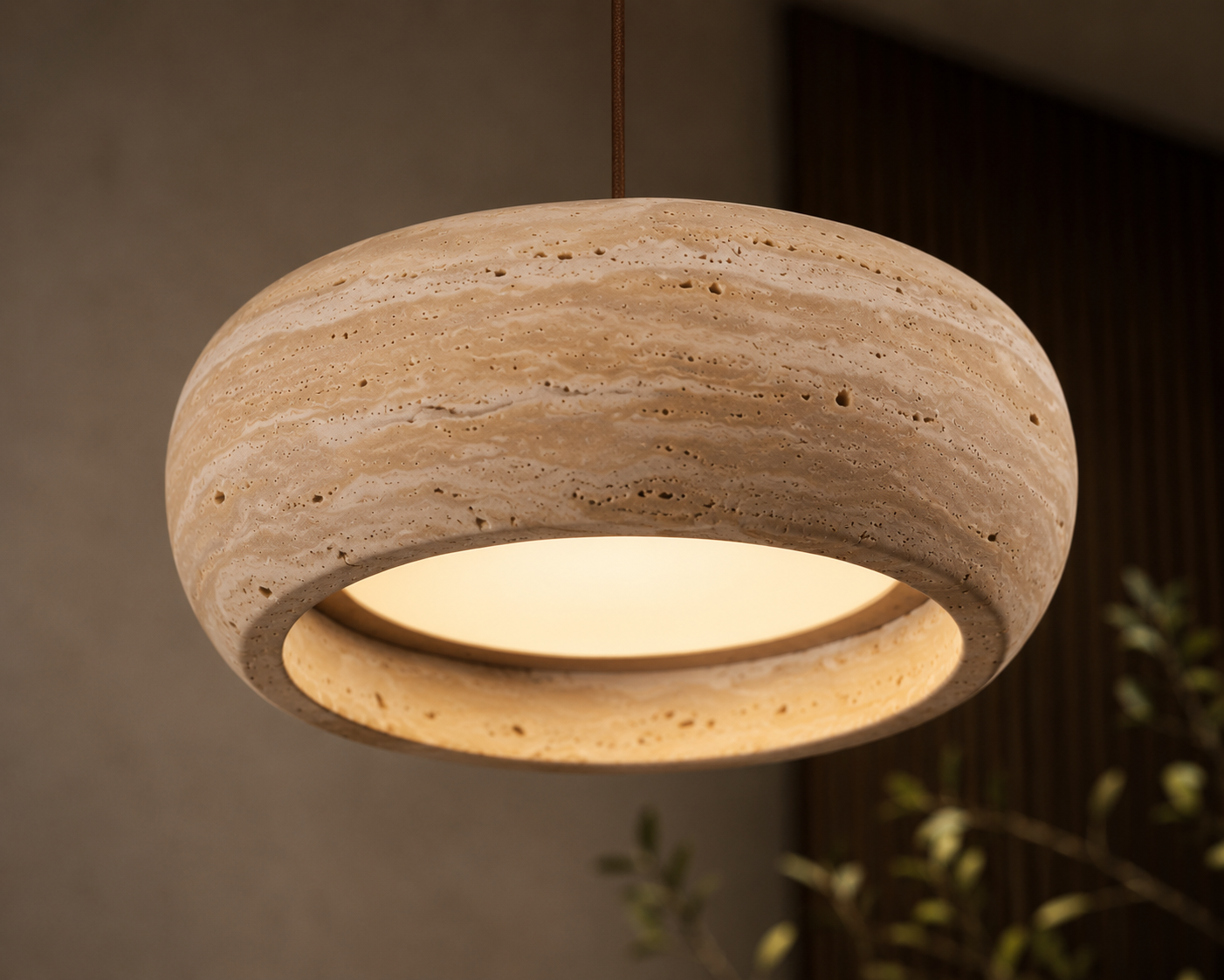 Stone Travertine Pendant Light | Natural Yellow LED Hanging Lamp