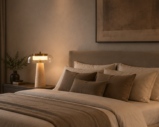 Mineral Travertine Stone Table Lamp | Nordic Wabi-Sabi Glass Light