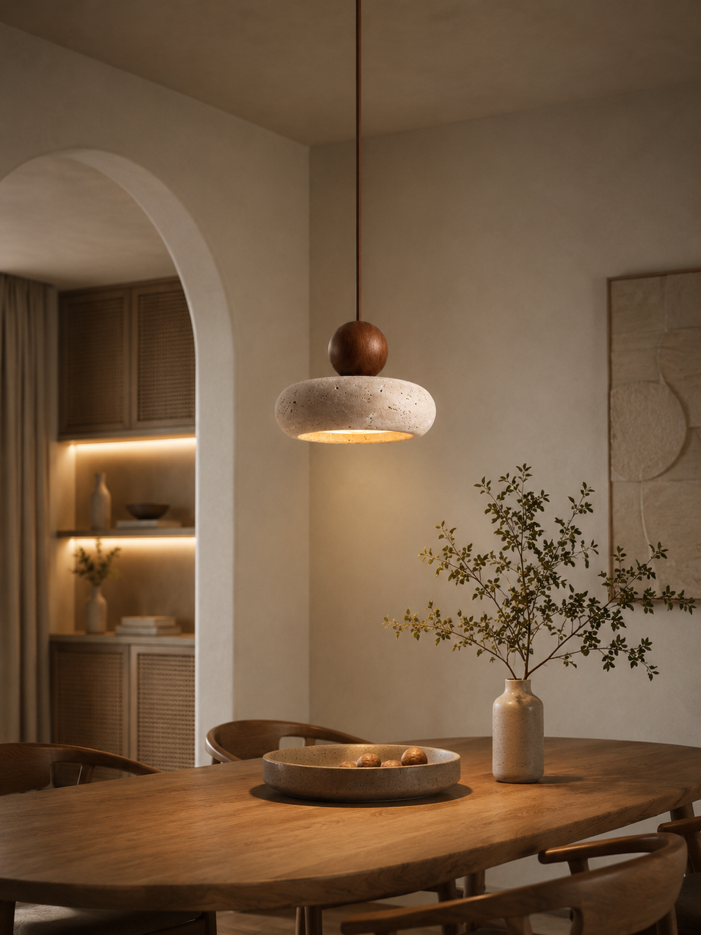 Pebble Travertine Mini Pendant | Natural Stone Bedside Light
