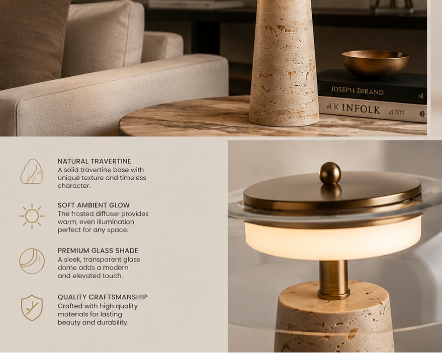 Mineral Travertine Stone Table Lamp | Nordic Wabi-Sabi Glass Light