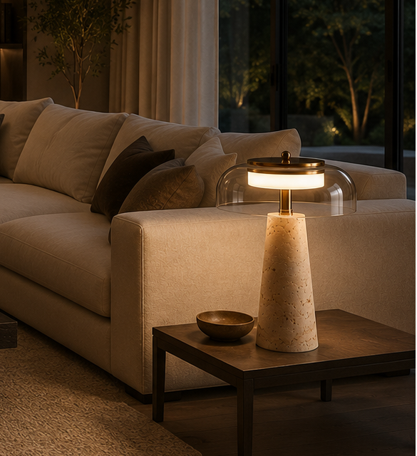 Mineral Travertine Stone Table Lamp | Nordic Wabi-Sabi Glass Light