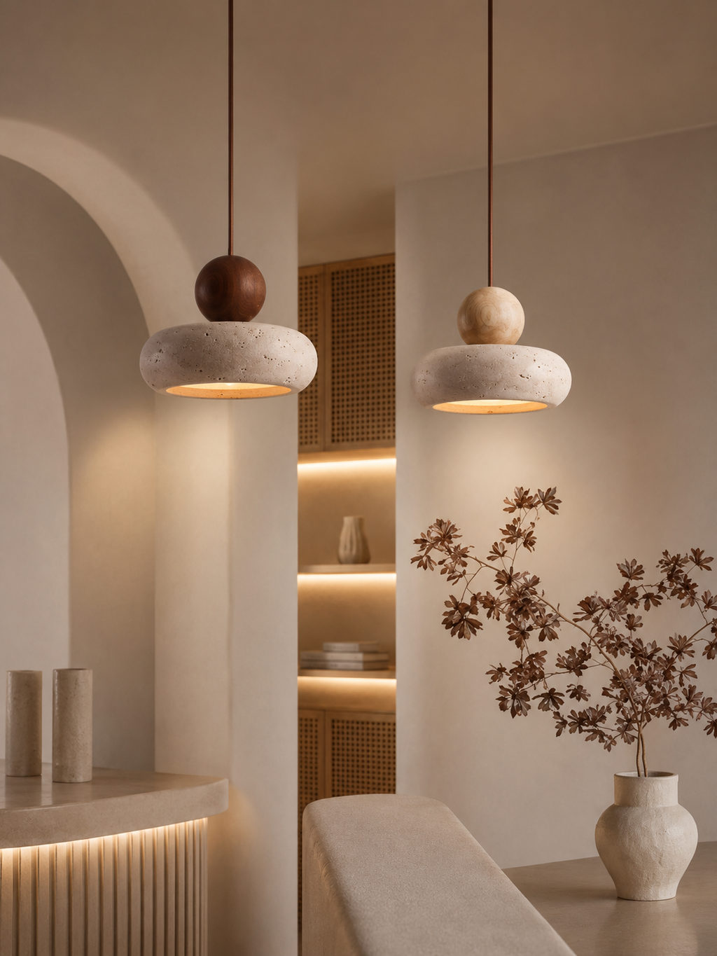Pebble Travertine Mini Pendant | Natural Stone Bedside Light