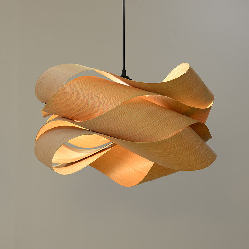 Canopy Wood Veneer Chandelier | New Chinese Modern LED Pendant