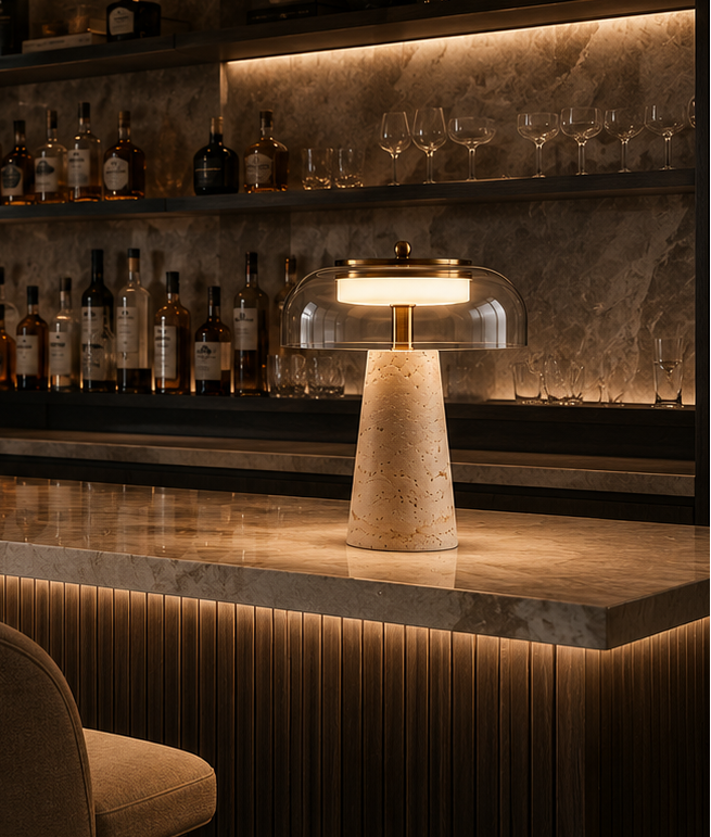 Mineral Travertine Stone Table Lamp | Nordic Wabi-Sabi Glass Light