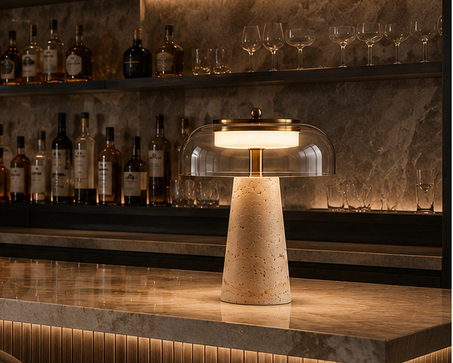 Mineral Travertine Stone Table Lamp | Nordic Wabi-Sabi Glass Light