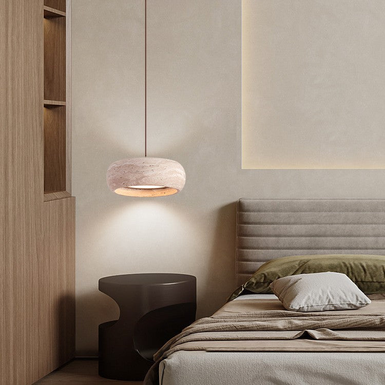 Stone Travertine Pendant Light | Natural Yellow LED Hanging Lamp