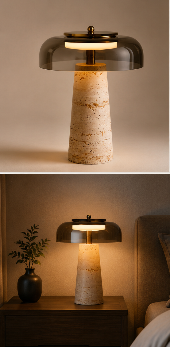 Mineral Travertine Stone Table Lamp | Nordic Wabi-Sabi Glass Light
