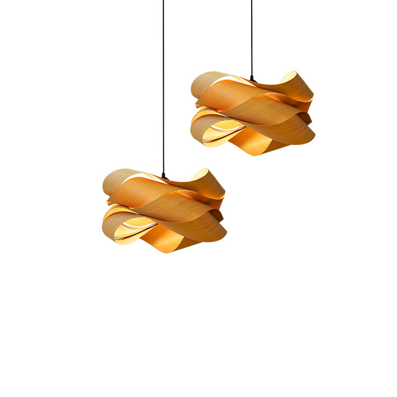 Canopy Wood Veneer Chandelier | New Chinese Modern LED Pendant
