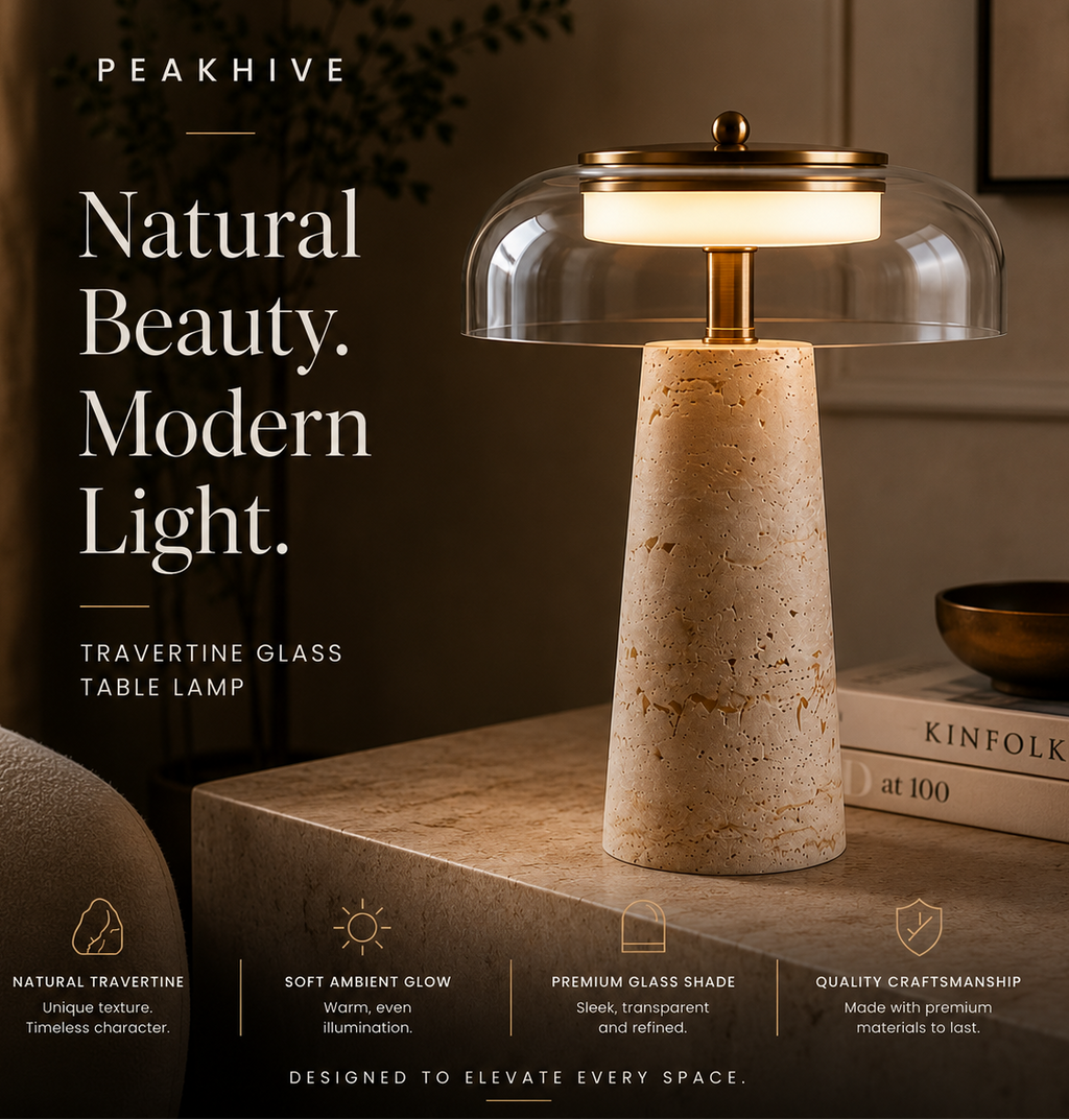 Mineral Travertine Stone Table Lamp | Nordic Wabi-Sabi Glass Light