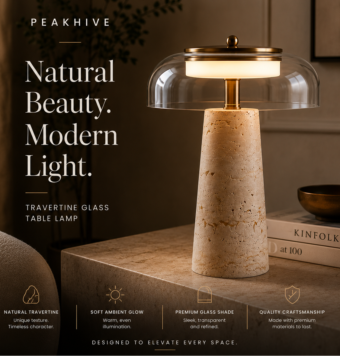 Mineral Travertine Stone Table Lamp | Nordic Wabi-Sabi Glass Light