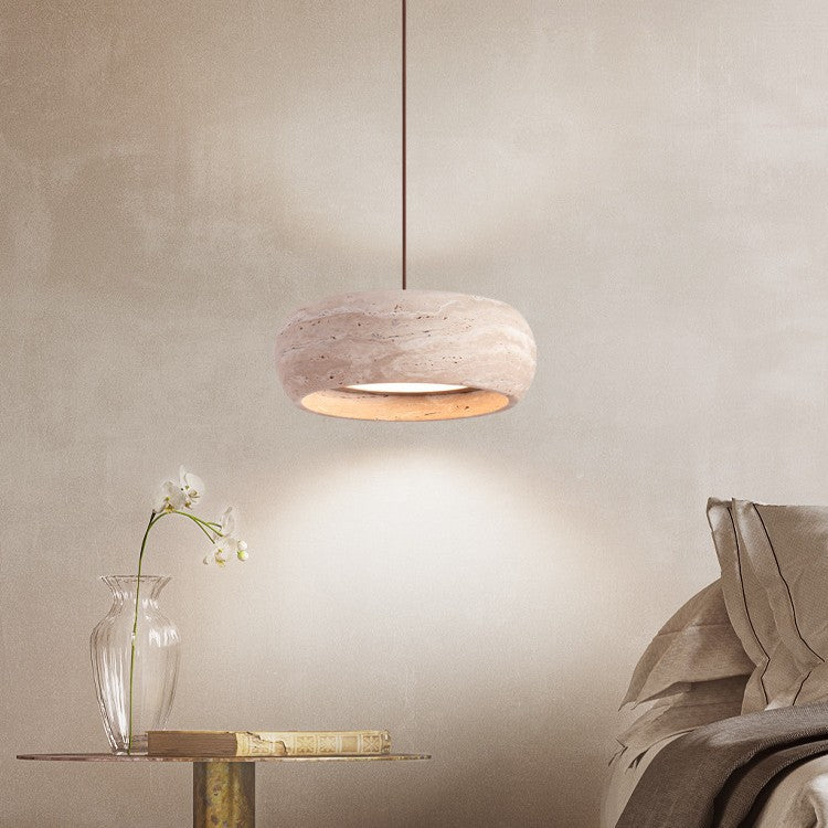 Stone Travertine Pendant Light | Natural Yellow LED Hanging Lamp