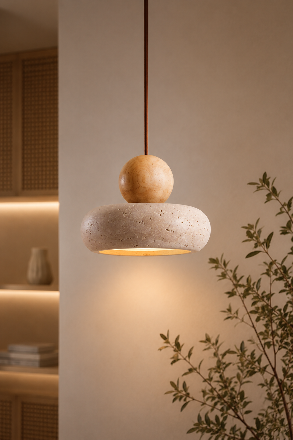 Pebble Travertine Mini Pendant | Natural Stone Bedside Light