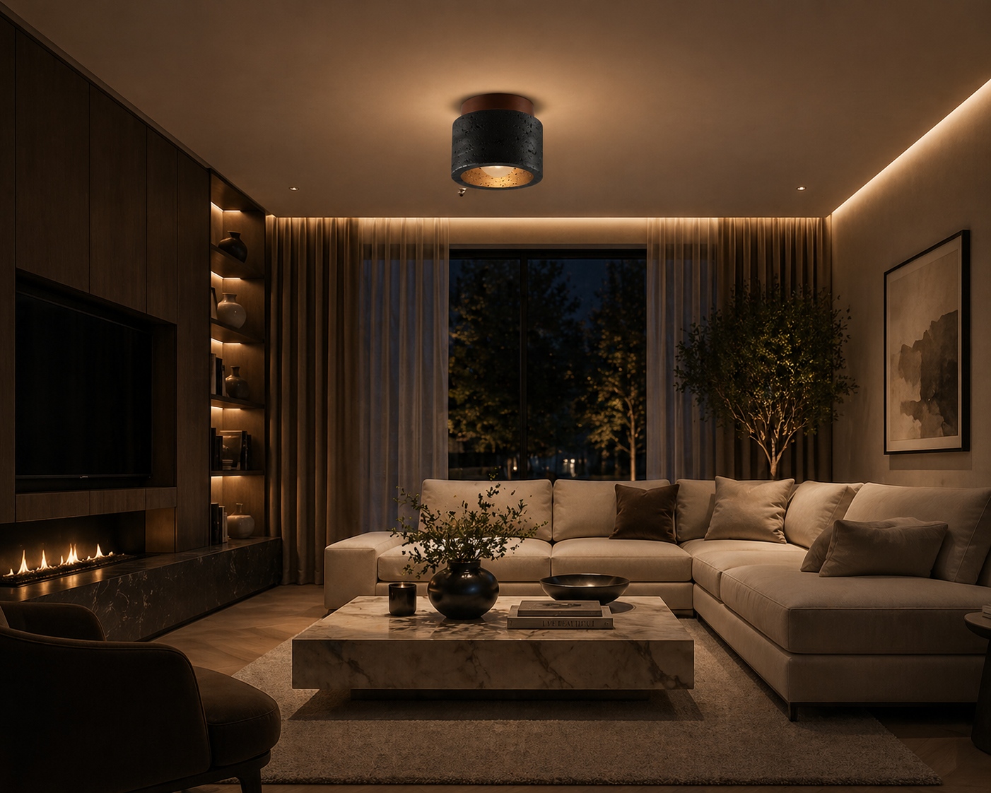 Solis Travertine Ceiling Light | Wabi-Sabi Stone Fixture
