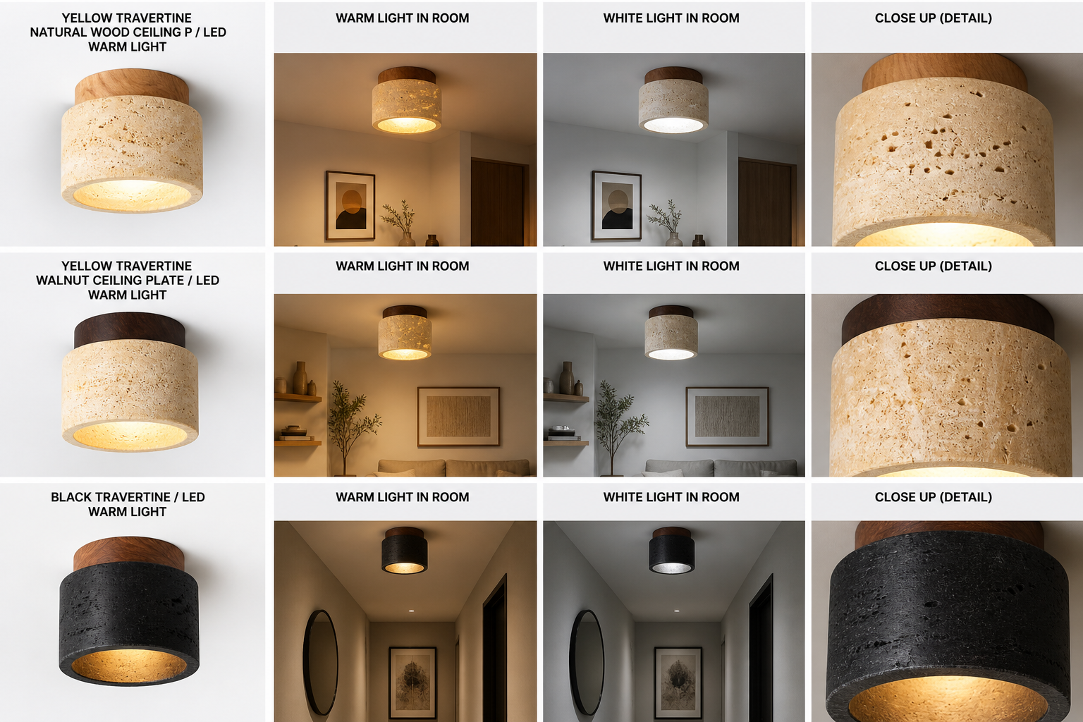 Solis Travertine Ceiling Light | Wabi-Sabi Stone Fixture