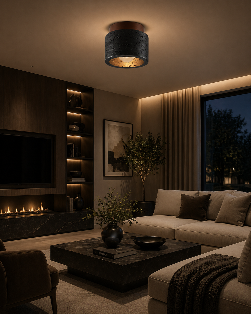 Solis Travertine Ceiling Light | Wabi-Sabi Stone Fixture