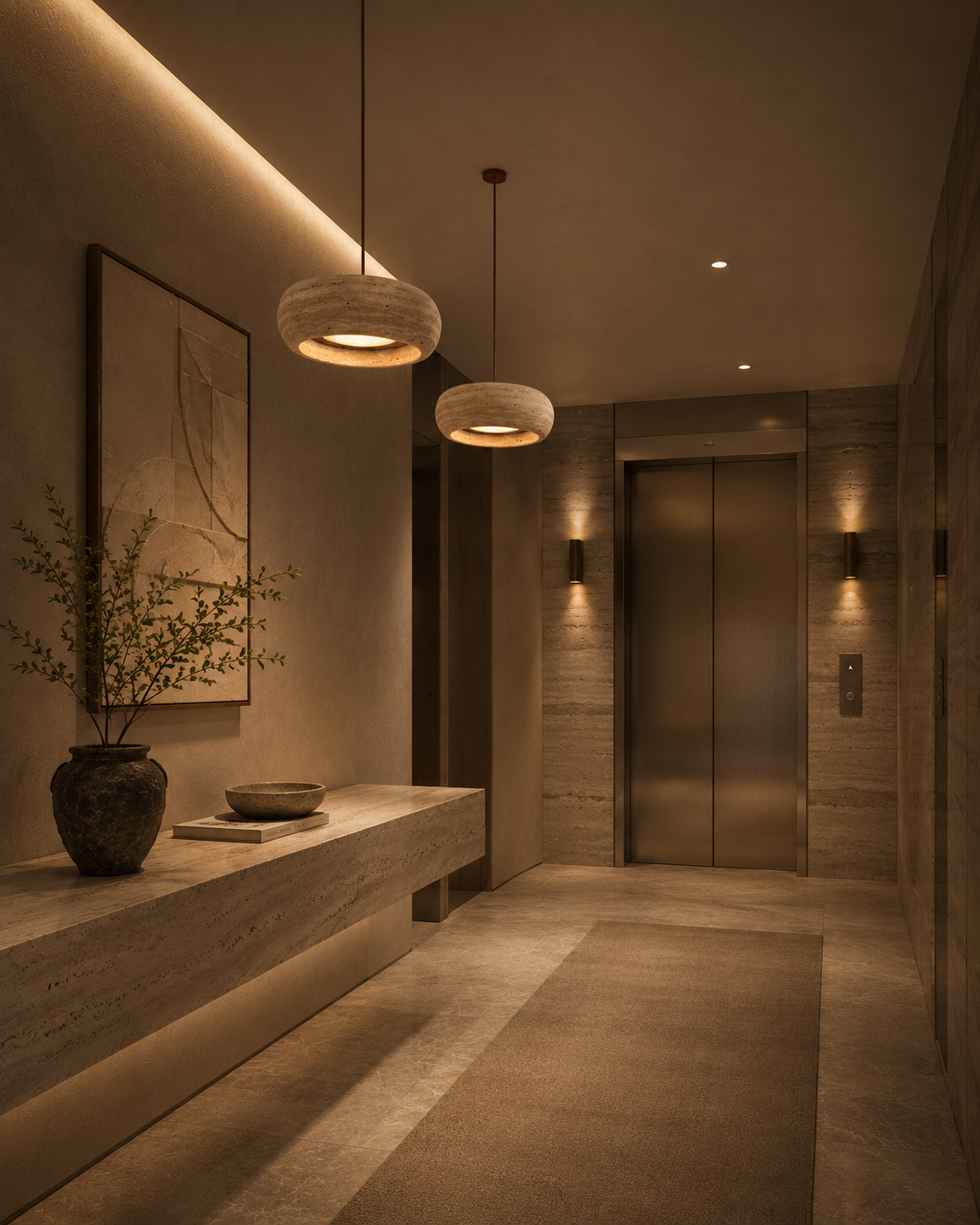 Stone Travertine Pendant Light | Natural Yellow LED Hanging Lamp