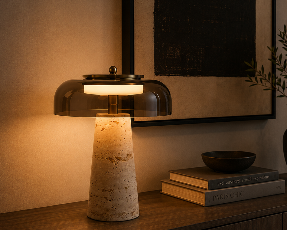 Mineral Travertine Stone Table Lamp | Nordic Wabi-Sabi Glass Light