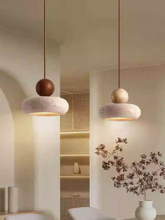 Pebble Travertine Mini Pendant | Natural Stone Bedside Light