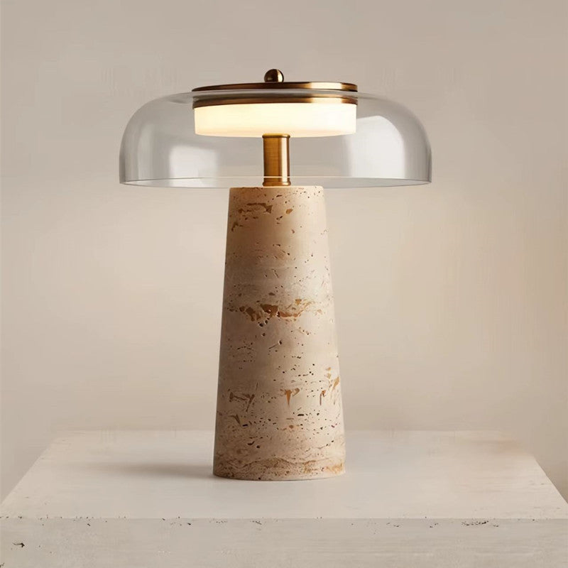 Mineral Travertine Stone Table Lamp | Nordic Wabi-Sabi Glass Light