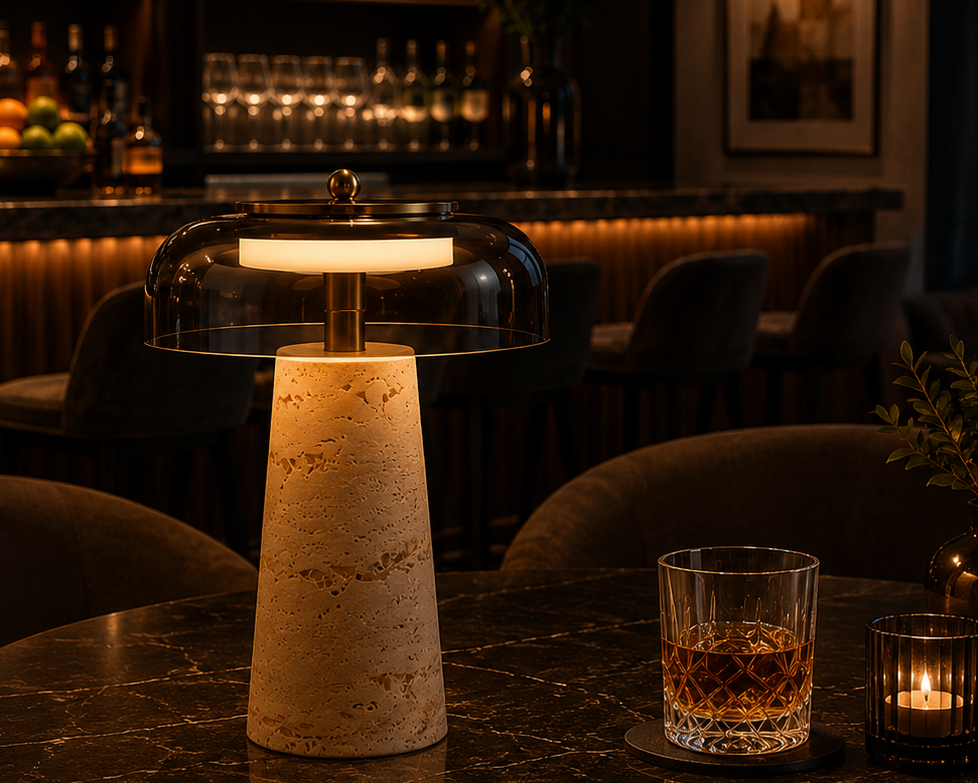 Mineral Travertine Stone Table Lamp | Nordic Wabi-Sabi Glass Light
