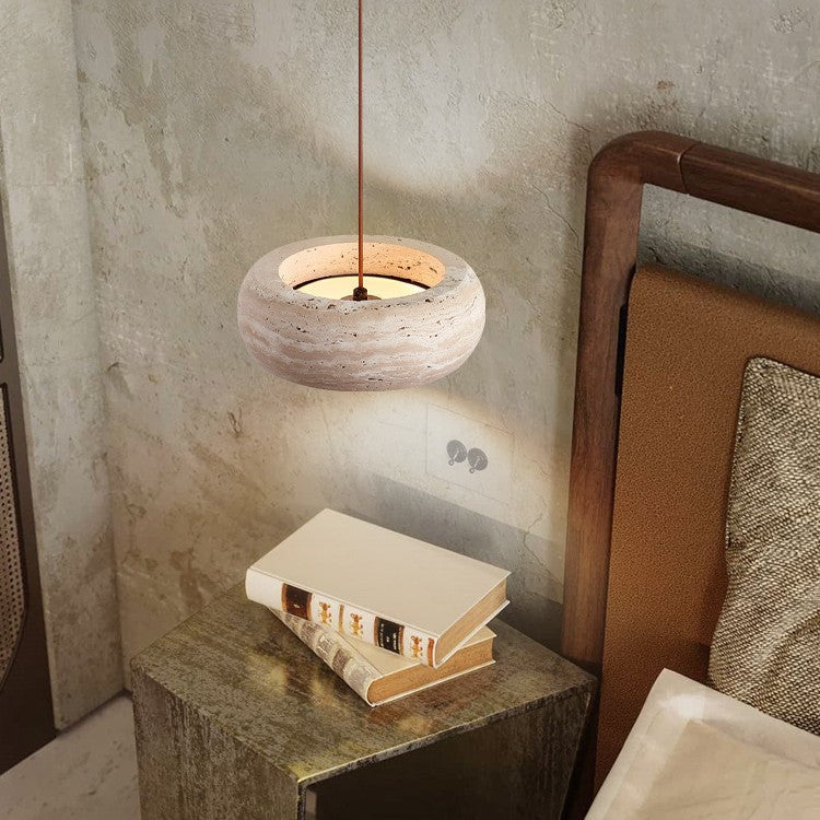 Stone Travertine Pendant Light | Natural Yellow LED Hanging Lamp