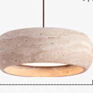 Stone Travertine Pendant Light | Natural Yellow LED Hanging Lamp